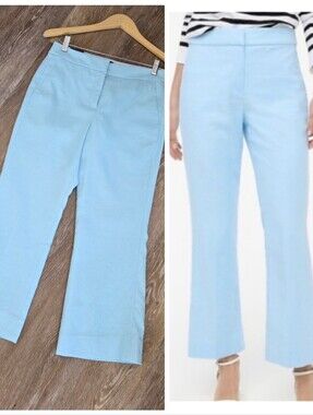 J. Crew Kelsey Linen Cropped Flare Light Blue Pants NWT Nautical Summer Vacay